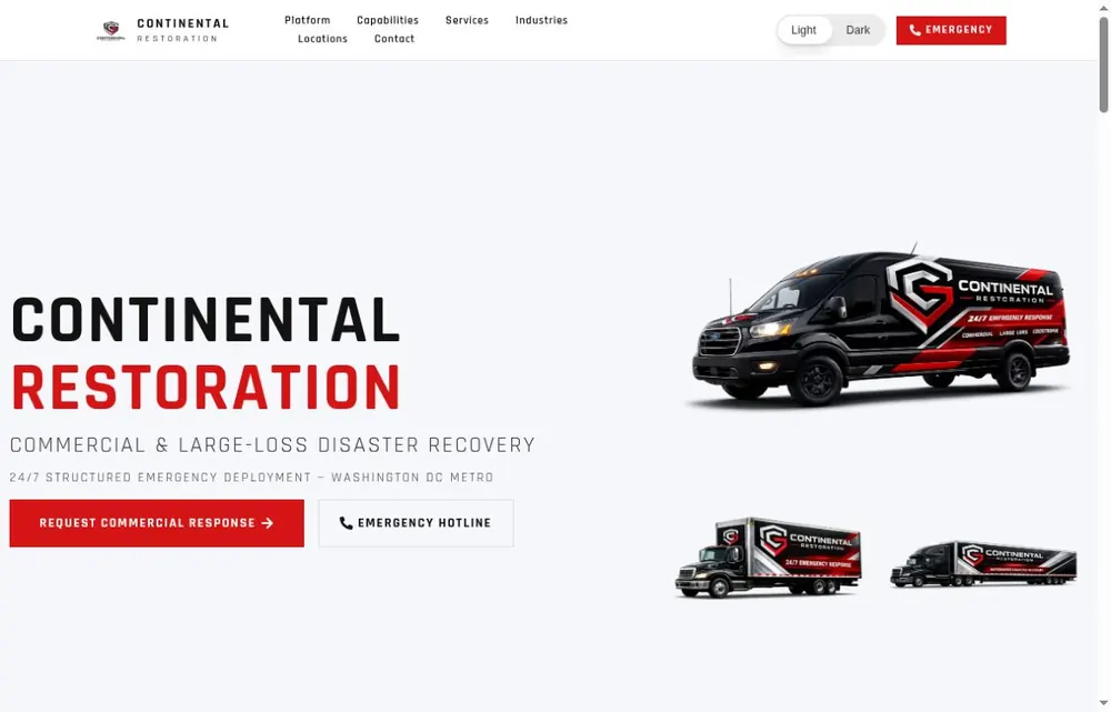 Continental Restorations homepage design